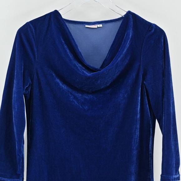Vtg Y2k Blue‎ Velvet Dress Womens Size 38 Cowl Neck Velour Whimsigoth Holiday - Picture 11 of 14